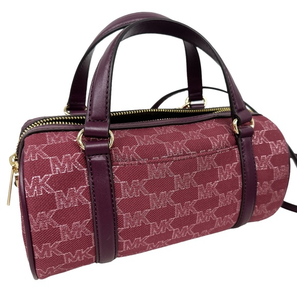 Michael Kors Zooey Barrel Medium Messenger Crossbody Bag Mulberry MK Jacquard - Picture 4 of 7